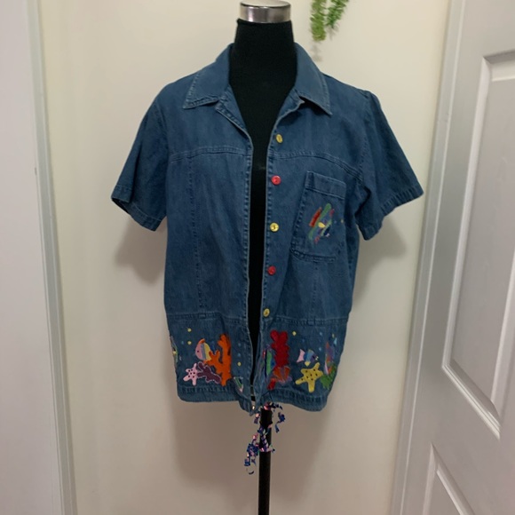 Anthropologie Quaker Factory Denim Jeans Button Down Shirt size Medium - Picture 2 of 8